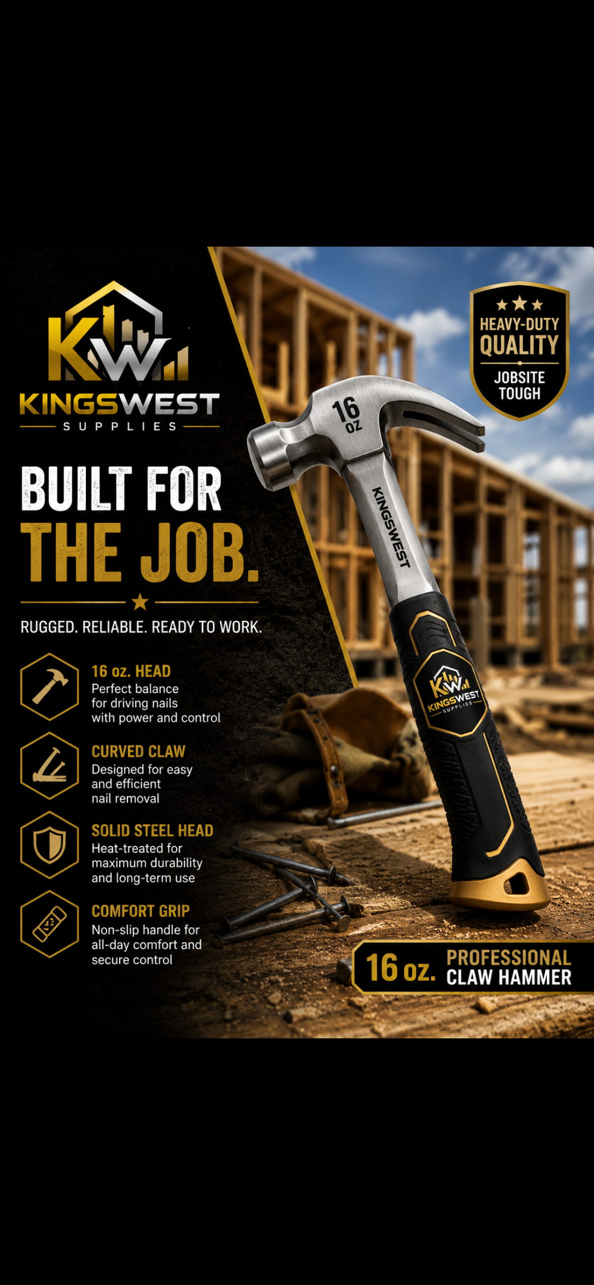 KingsWest 16 oz. Professional Claw Hammer
