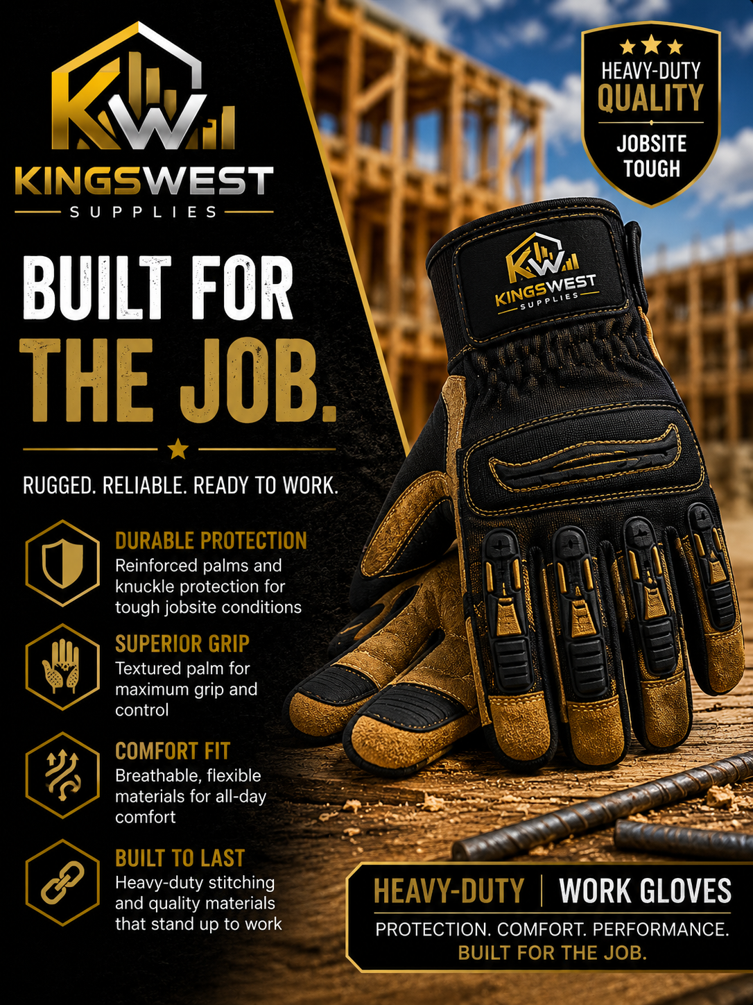 KingsWest Heavy-Duty Work Gloves