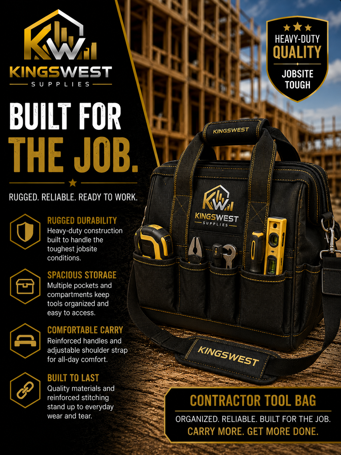 KingsWest Heavy-Duty Contractor Tool Bag